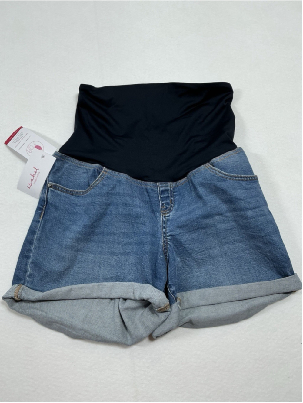 Womans NWT Isabel Maternity Dark Blue Jean Shorts Size 10 Tummy Panel